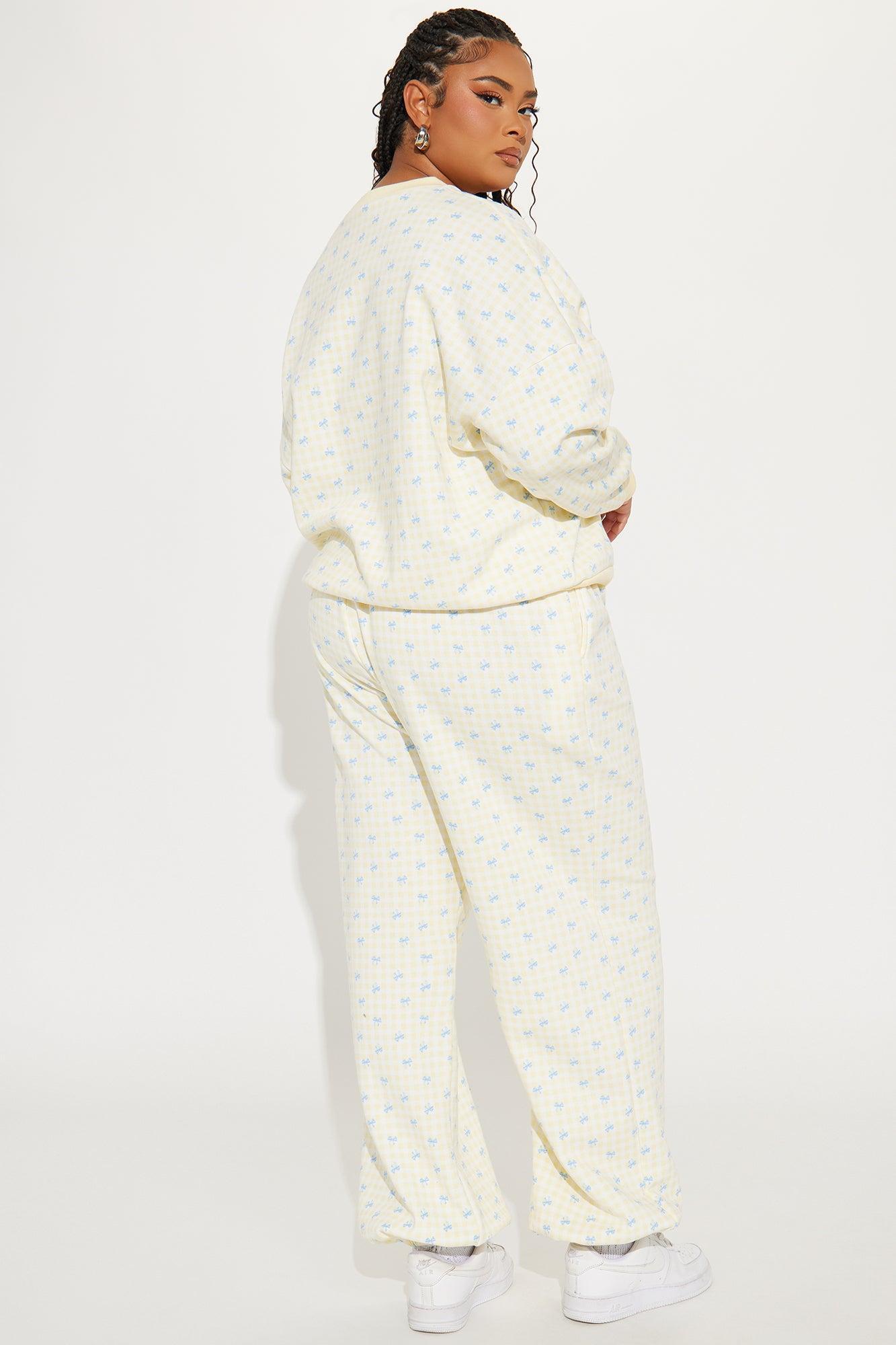 Gingham Girlie Sweatsuit Set - Yellow Product Image