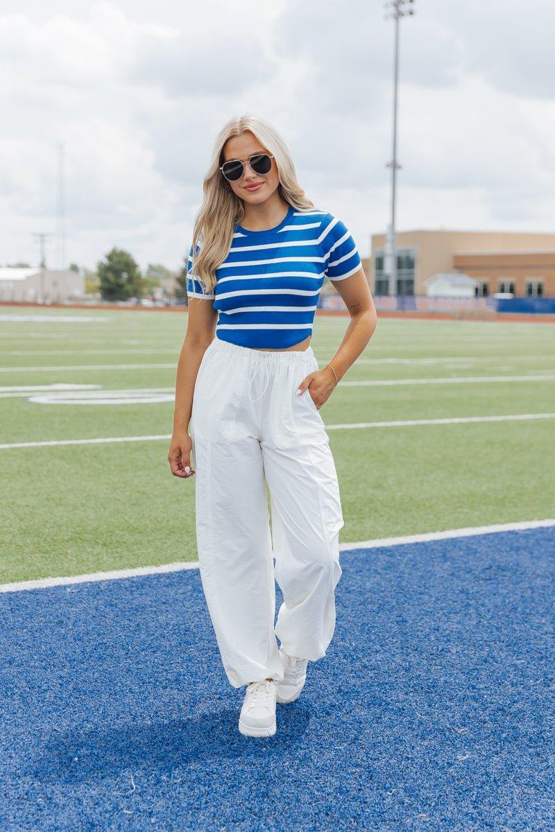 Blue and White Striped Cropped Sweater - FINAL SALE Product Image