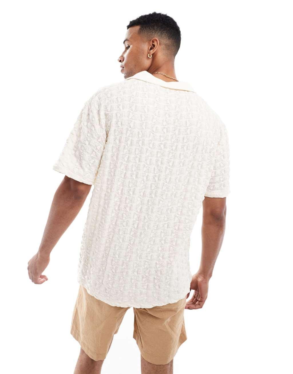 ASOS DESIGN relaxed polo with revere collar in beige texture Product Image