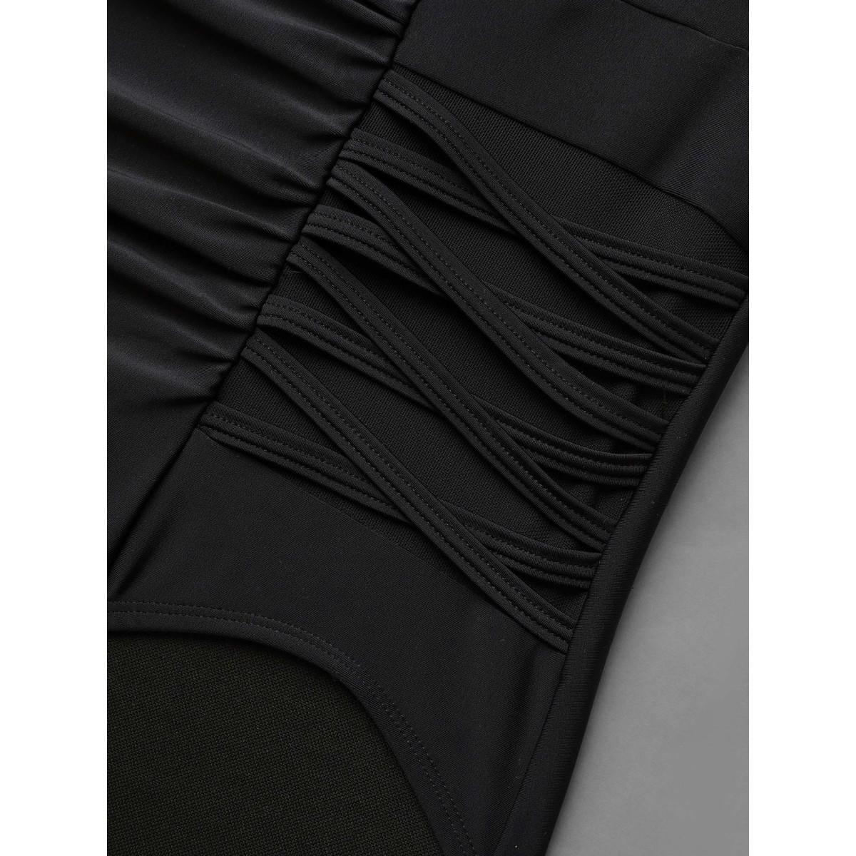Plus Size Ruched See Through Solid One-Piece Swimsuit Women's Swimwear Black Beach Gathered Curve Bathing Suits High stretch One Pieces BloomChic 30/6X Product Image