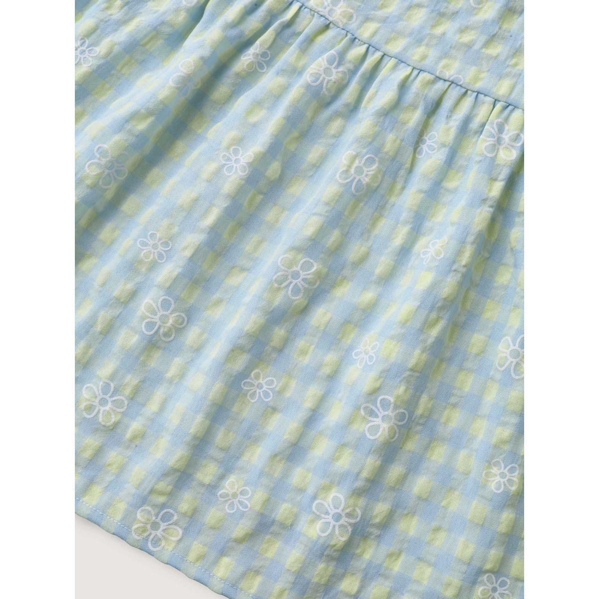 Plus Size Plaid Floral Shirred Waist Maxi Skirt Women LightBlue Loose No stretch Side seam pocket Everyday-Elegant Skirts BloomChic 12/L Product Image