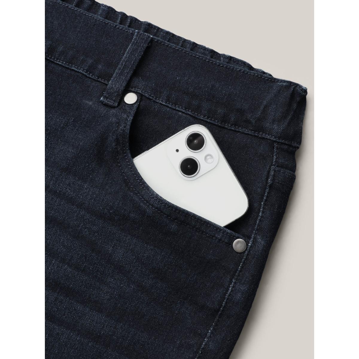 Plus Size Whiskered Mid-Rise Skinny-Fit Jeans Women Denimcharcoal Elegant Button Medium stretch Slanted pocket Jeans BloomChic 28/5X Product Image