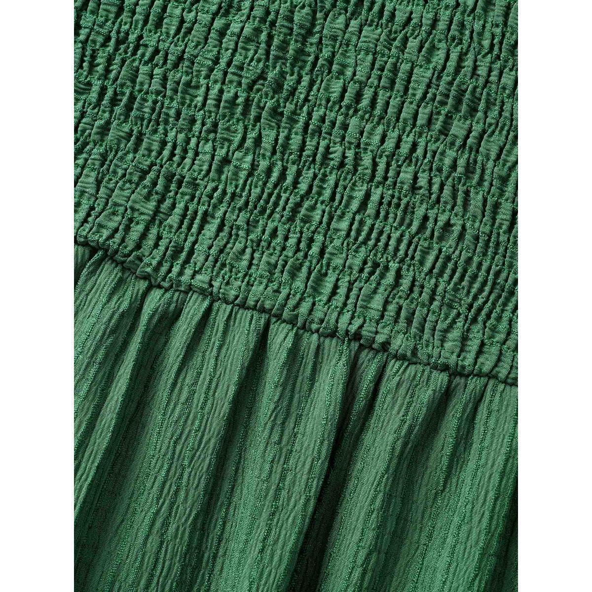 Plus Size Square Neck Texture Shirred Puff Sleeve Dress Emerald Women Elegant Texture Square Neck Short sleeve Curvy BloomChic 30/6X Product Image