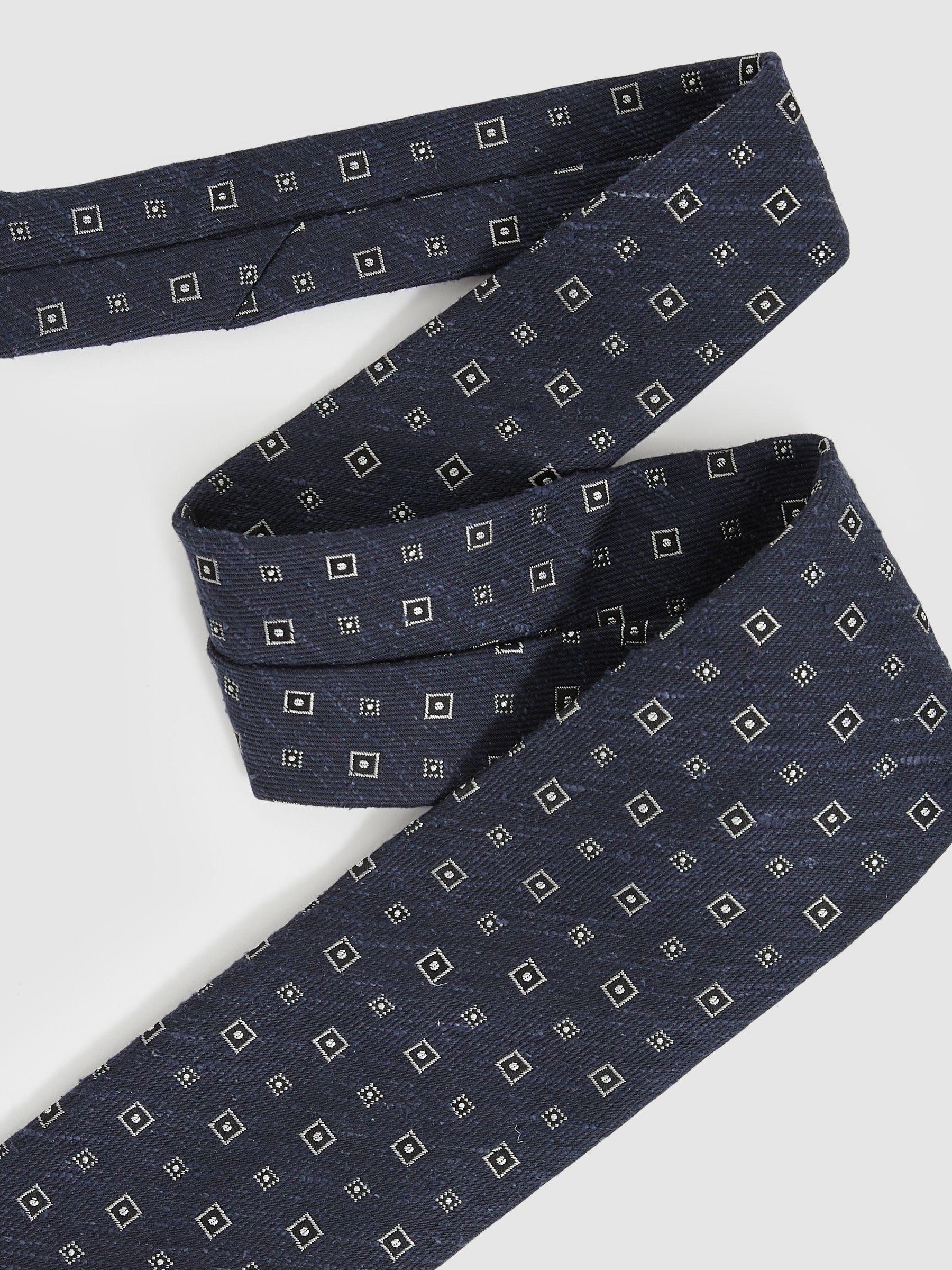 Foulard Silk Blend Tie with Medallion Pattern in Navy Product Image
