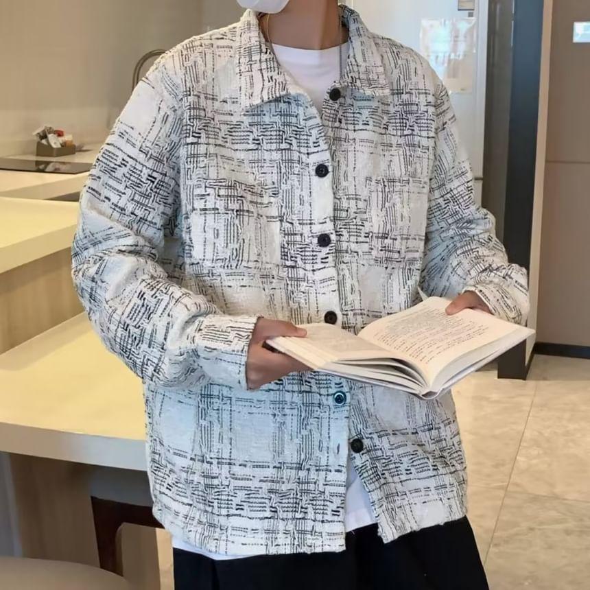 Collared Plaid Button-Up Jacket Product Image
