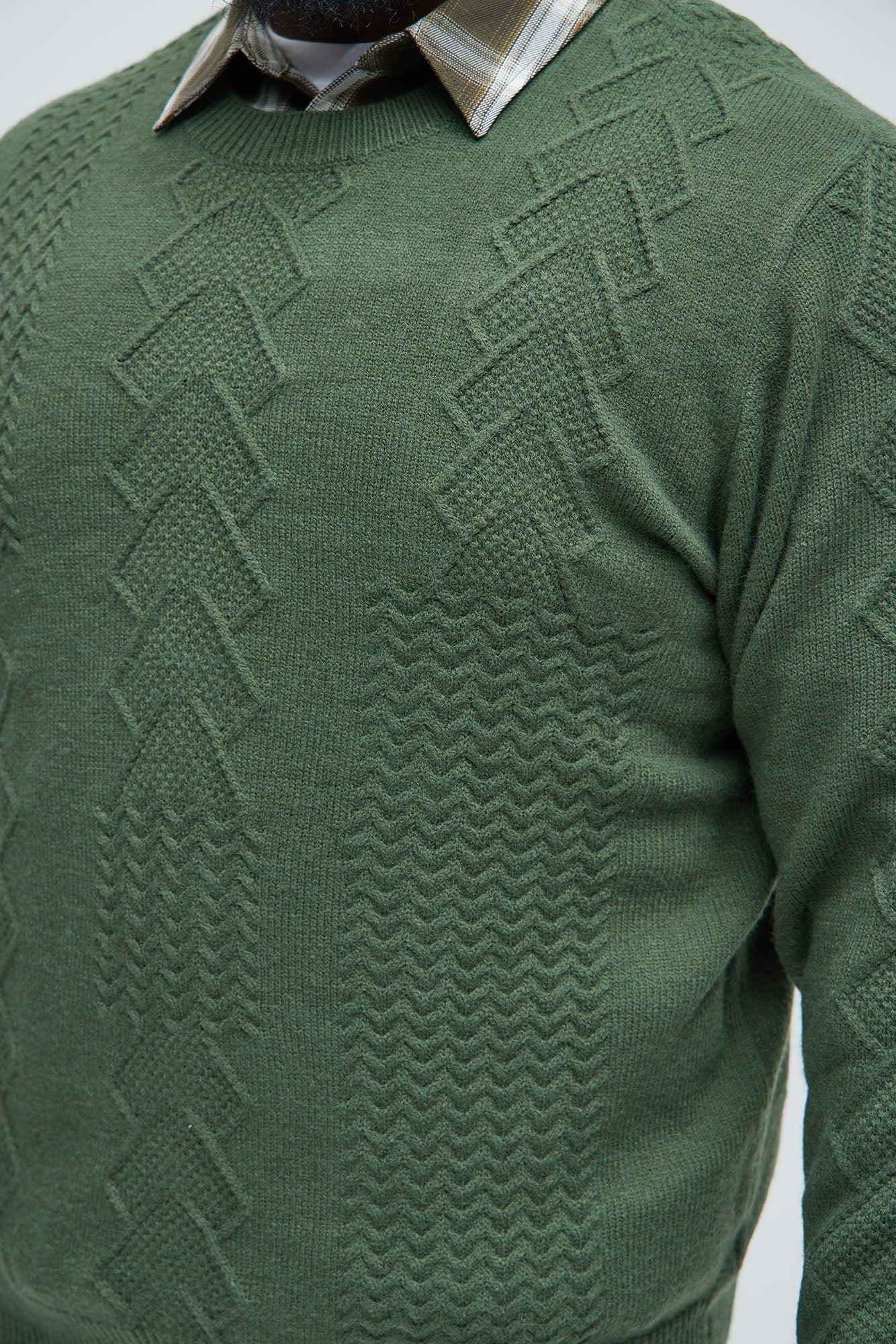 Argus Mixed Cable Knit Crewneck Sweater - Green Product Image