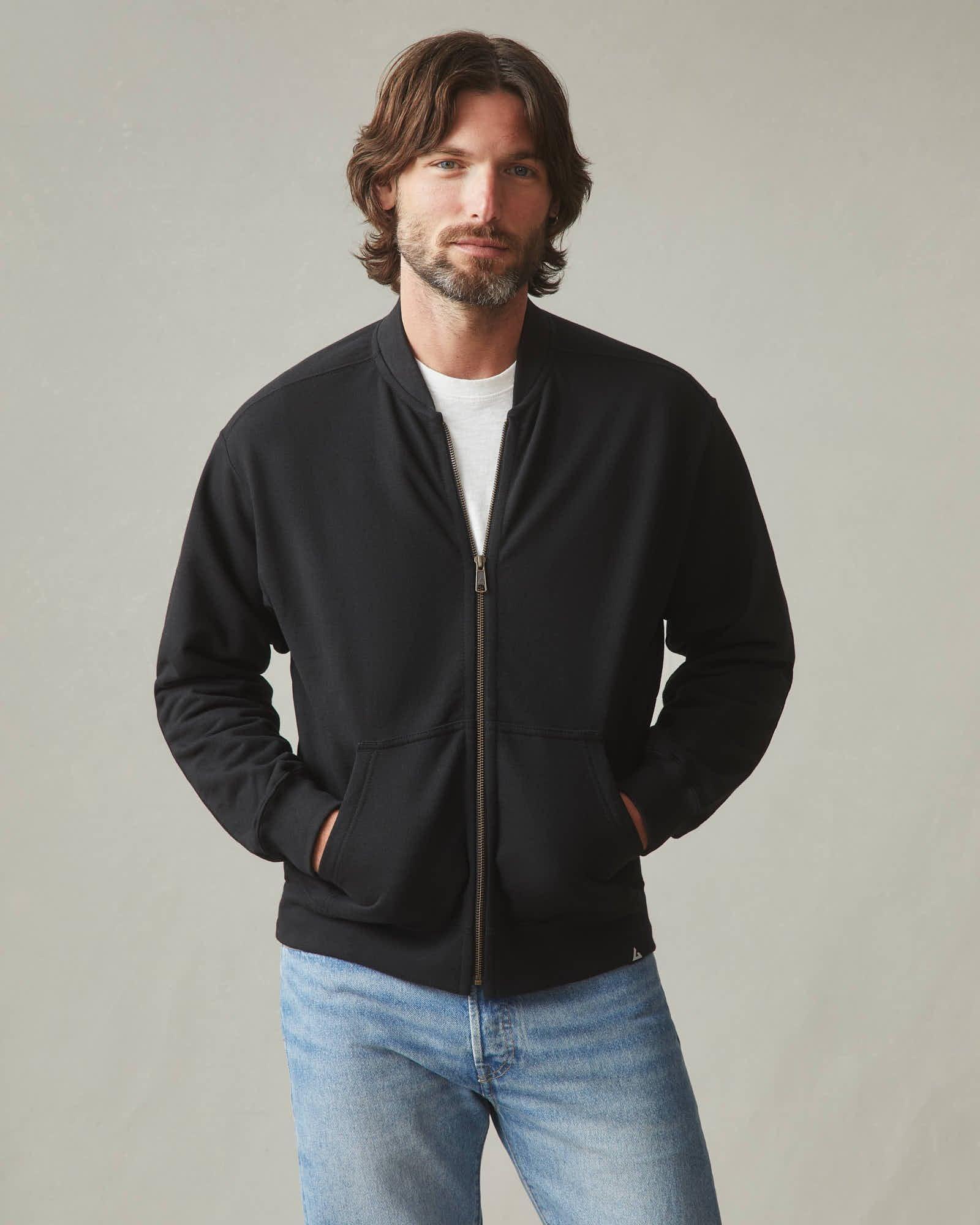 Men's Fleece Bomber Jacket - Black Product Image