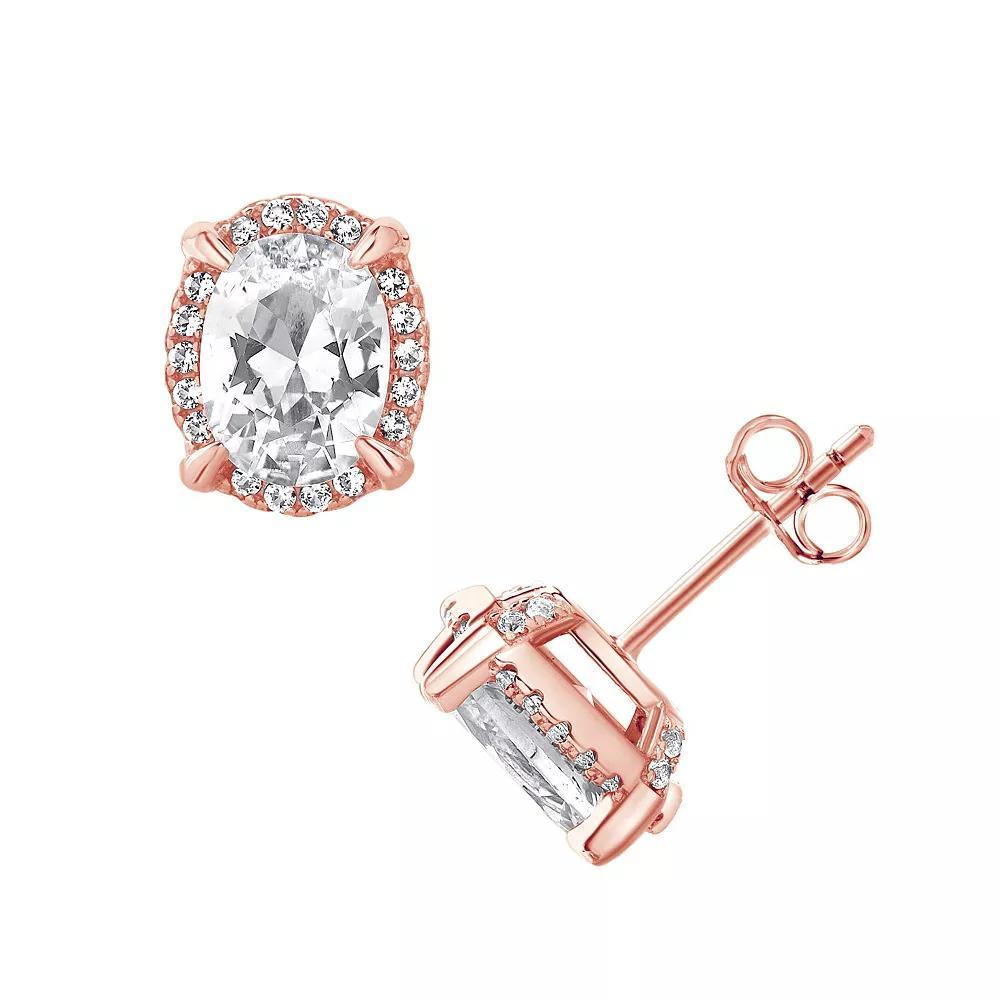 Gemstone Brilliance Lab-Created White Sapphire Oval Halo Stud Earrings, Womens, Pink Tone Product Image