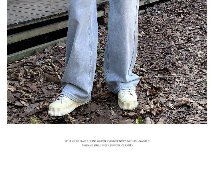 High Rise Folded Waistline Washed Straight-Fit Wide-Leg Jeans Product Image