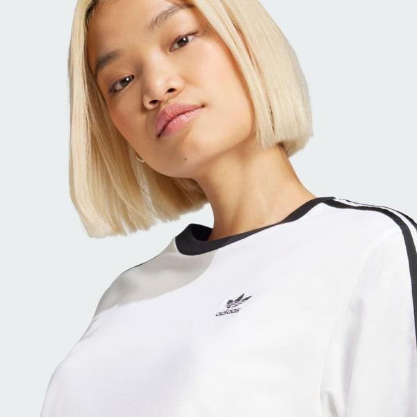 adidas Adicolor 3-Stripes Regular Long Sleeve Tee White L Womens Product Image