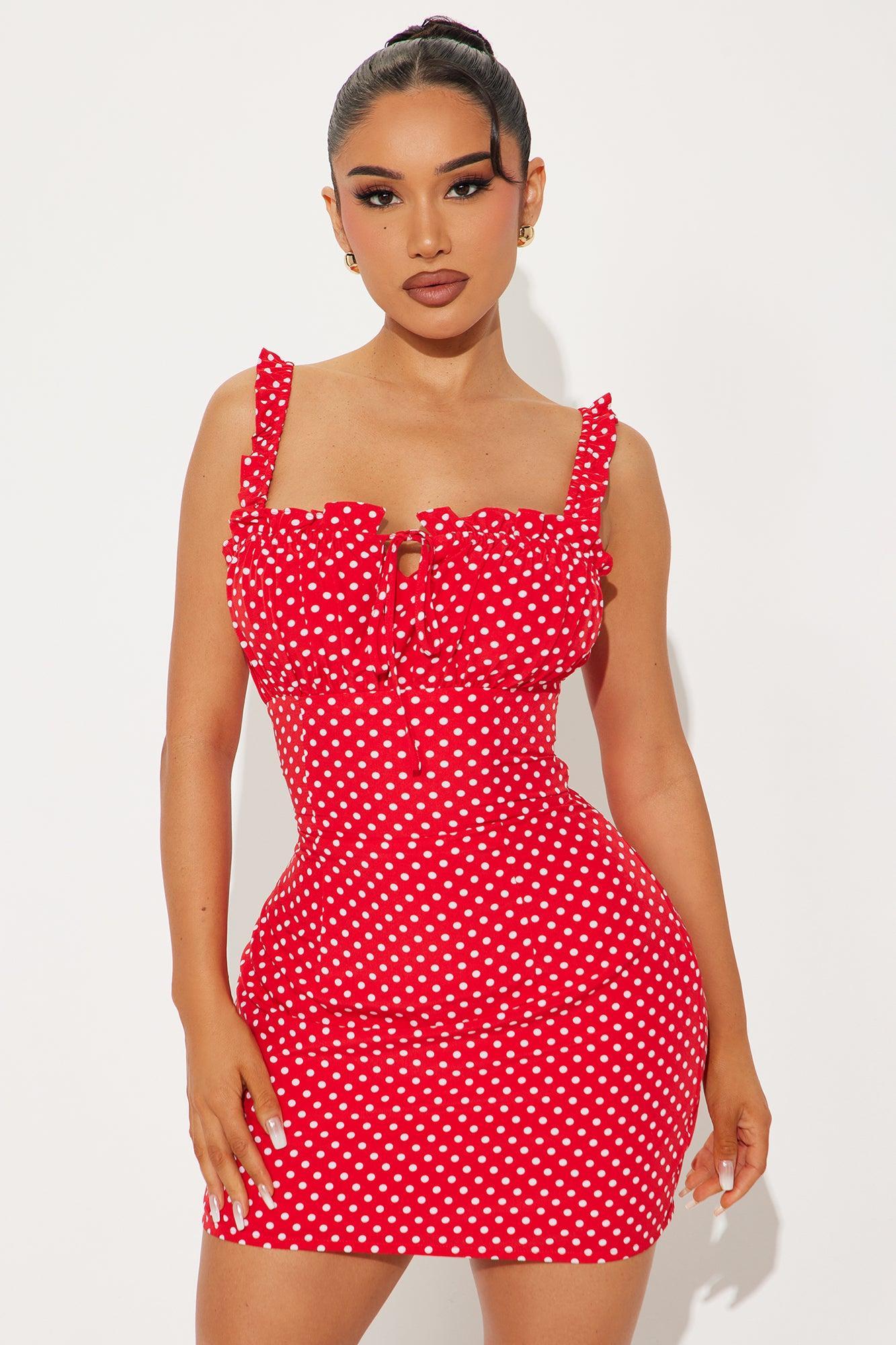 Jenny Polka Dot Micro Mini Dress - Red Product Image