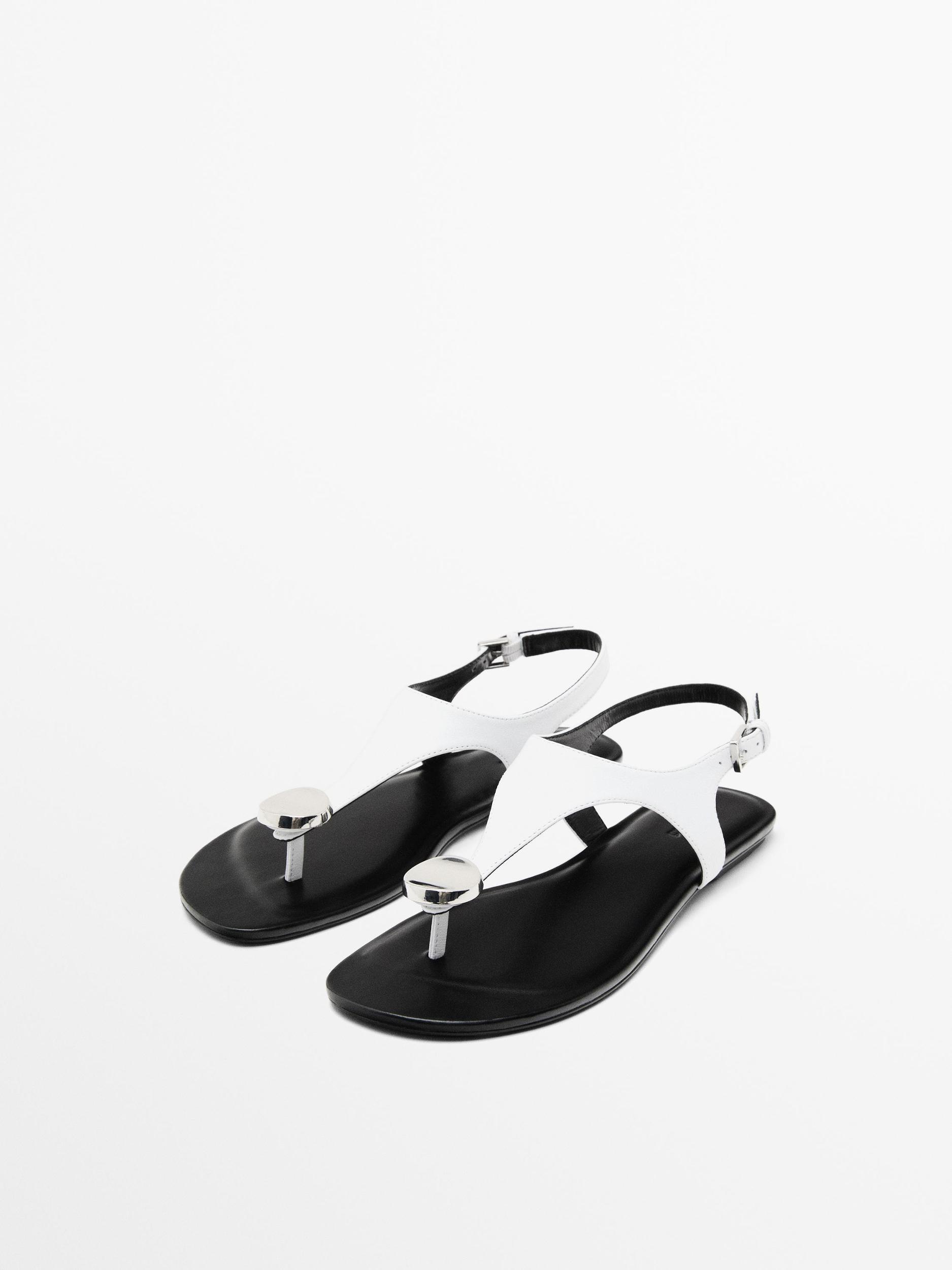 Flat leather sandals with embellished detail Product Image