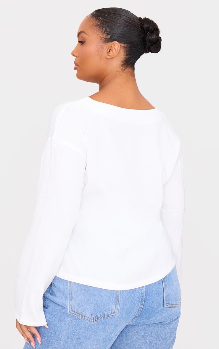 Plus White Woven Tie Front Flared Sleeve Shirt Product Image