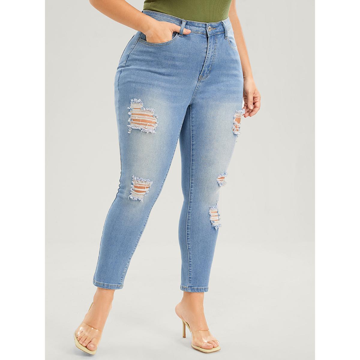 Plus Size Skinny Very Stretchy High Rise Light Wash Sculpt Waist Jeans Women LightBlue Casual Plain Plain High stretch Pocket Jeans BloomChic 24/3X Product Image