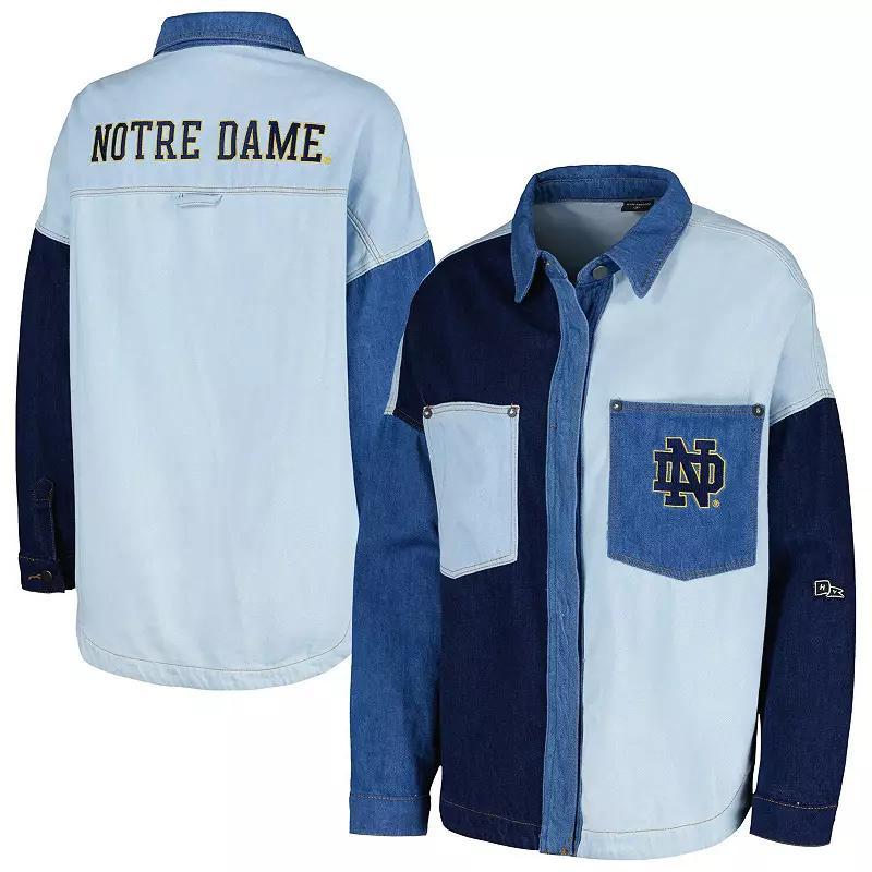 Women's Hype and Vice Denim Notre Dame Fighting Irish Multi-Hit Hometown Full-Snap Jacket, Size: Medium, Turquoise A Product Image