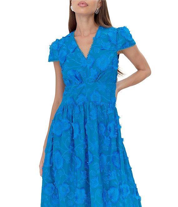 Adelyn Rae Embroidered V Neck Short Sleeve A-Line Midi Dress Product Image