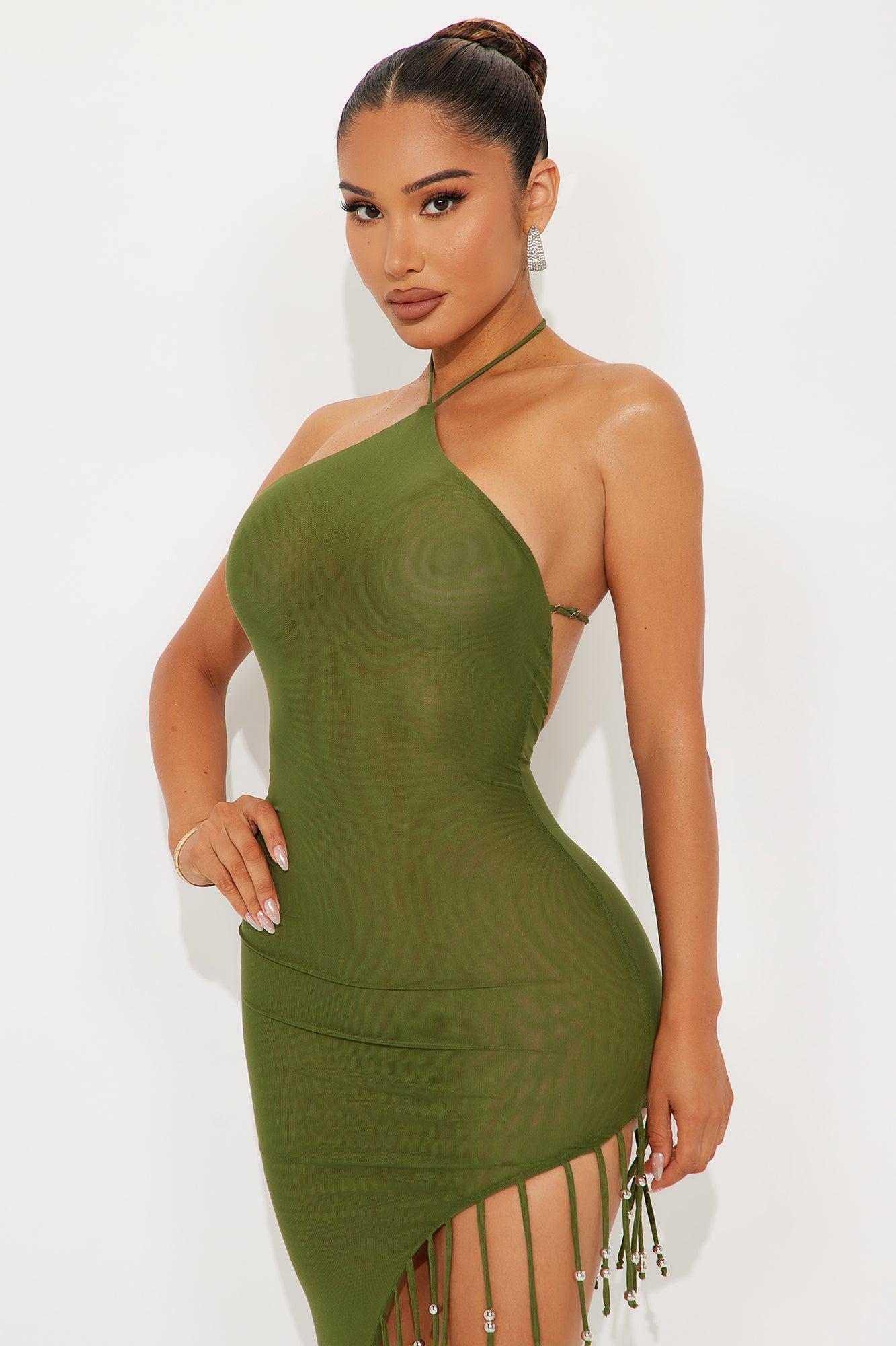 Tropic Vibes Fringe Maxi Dress - Olive Product Image