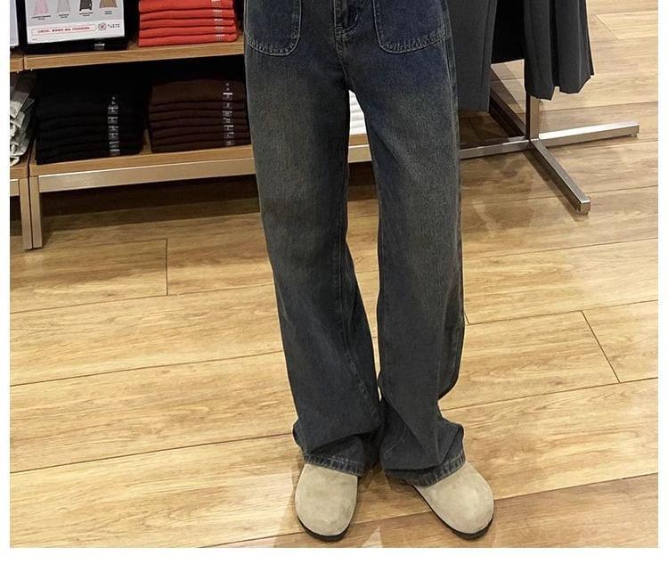 Mid Rise Washed Wide Leg Jeans / Plain Wide Leg Pants Product Image