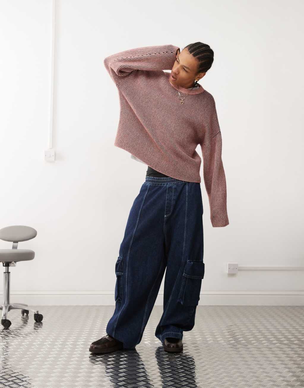 Weekday Alek wool blend sweater with two-tone rib in red Product Image
