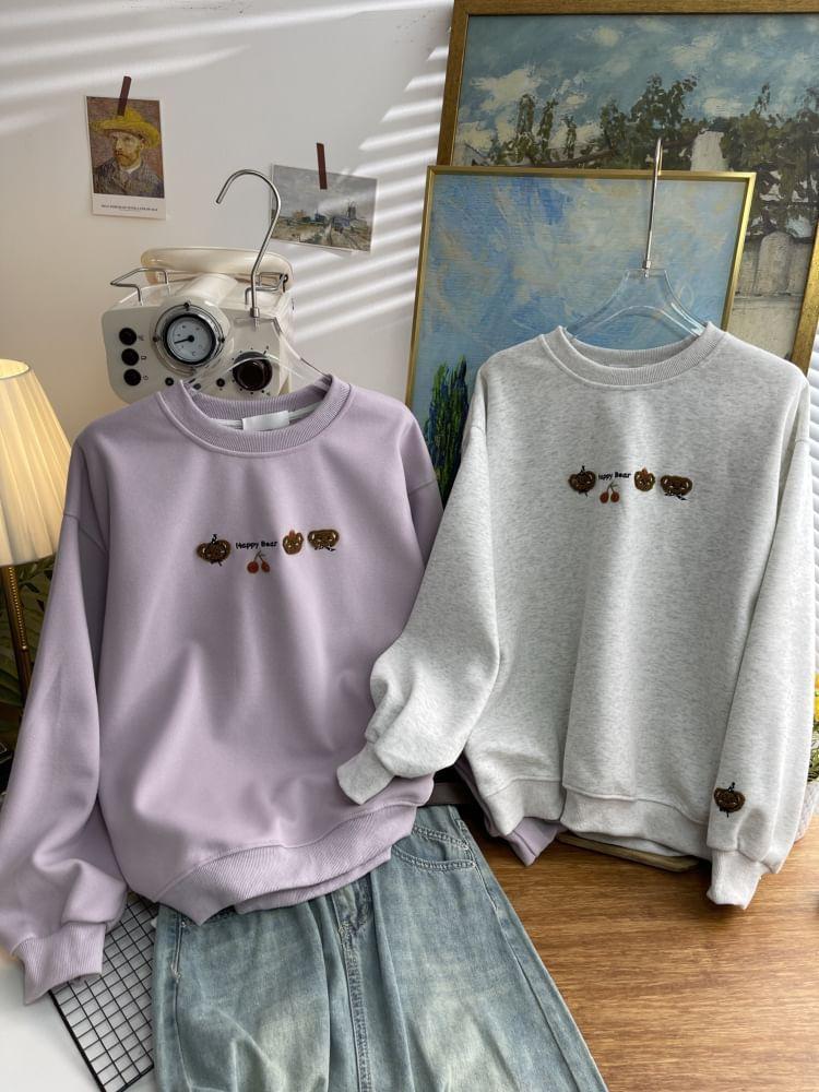 Crew Neck Cartoon Embroidered Sweatshirt Product Image
