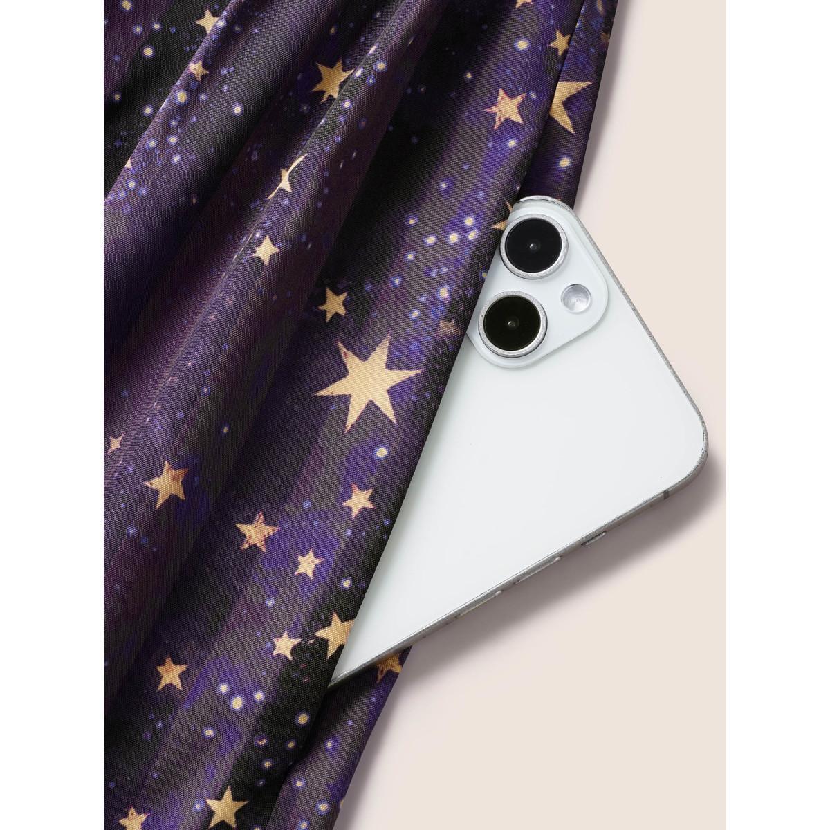 Plus Size Star & Moon Print Elastic Waist Maxi Cami Dress Deeppurple Women Resort Patchwork Non Sleeveless Curvy BloomChic 10/M Product Image
