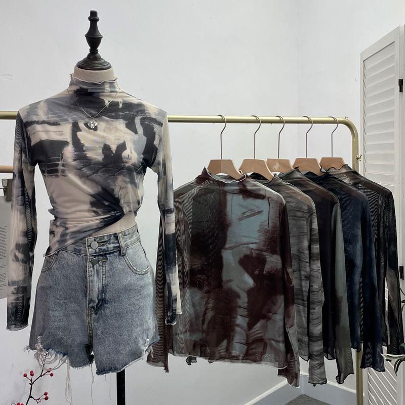 Long-Sleeve Cowl Neck Tie Dye Top Product Image