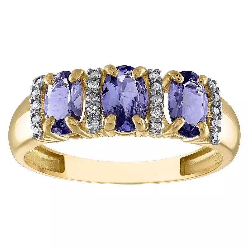 Tiara 10k Gold Gemstone & 1/10 Carat T.W. Diamond 3-Stone Ring, Women's, Green Product Image