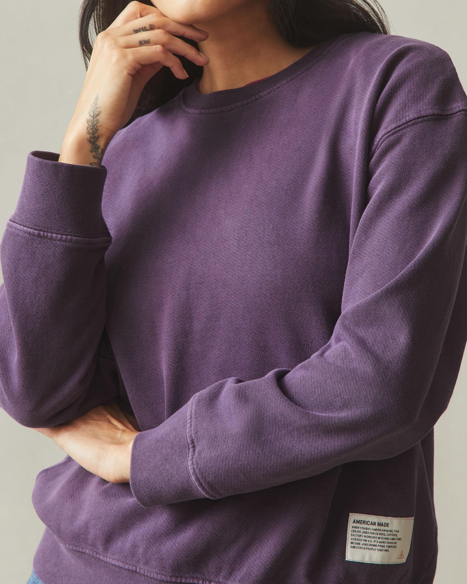Women's Vintage Wash Relaxed French Terry Crew - Deep Purple Product Image
