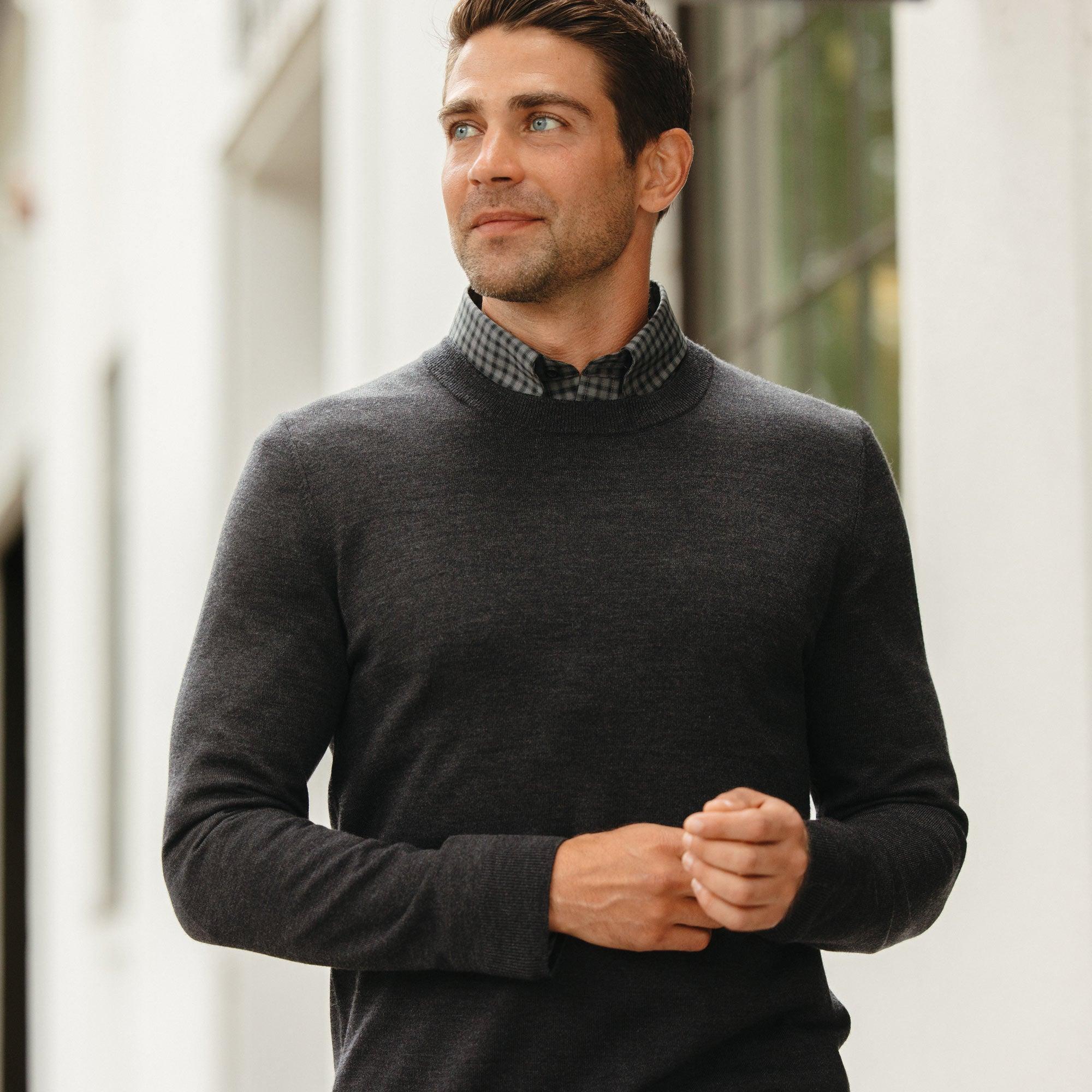 Merino Wool Button-Down Shirt | Black/Castlerock Plaid Product Image