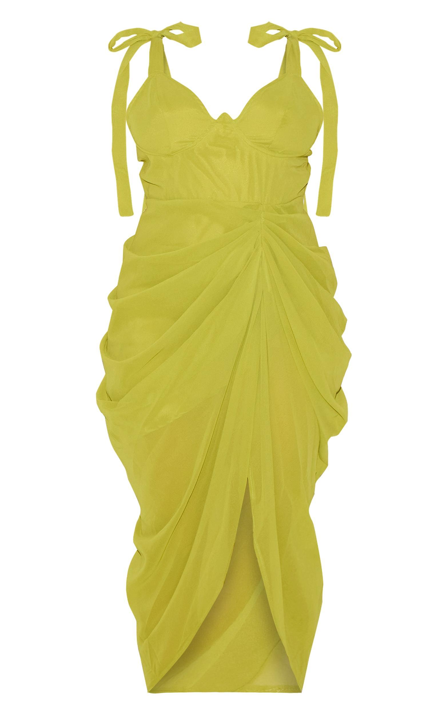 Plus Olive Underwire Detail Draped Midi Dress Product Image
