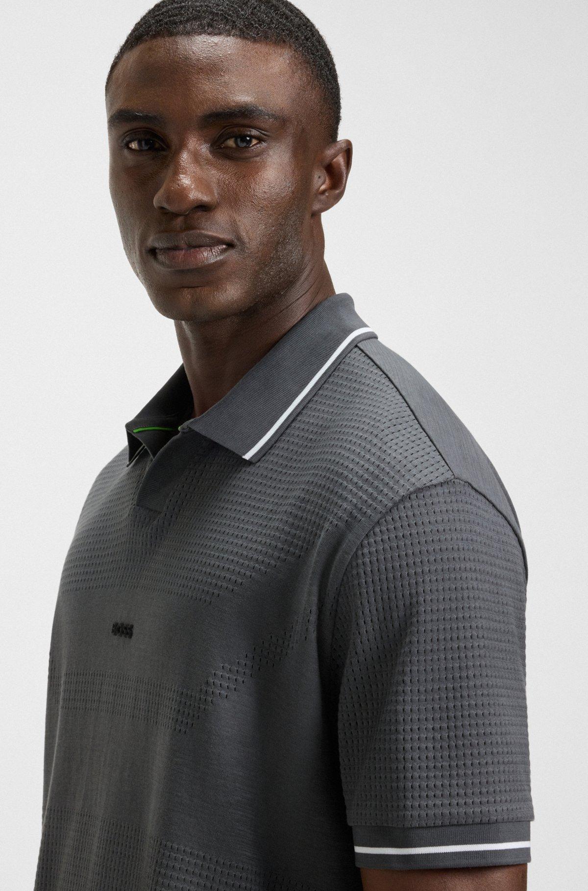 BOSS - Relaxed-fit polo shirt in cotton with mesh pattern - Dark Grey Product Image