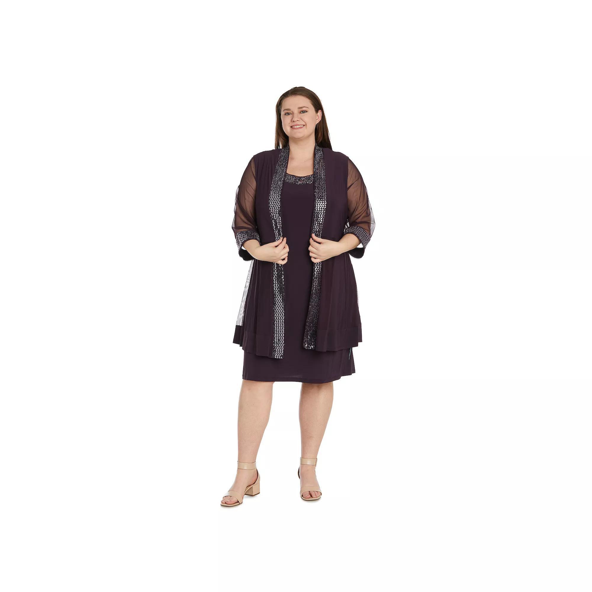 Plus Size R&M Richards 2-pc. Print Chevron Metallic Detail Jacket & Dress, Women's, Size: 20 W, Purple Product Image