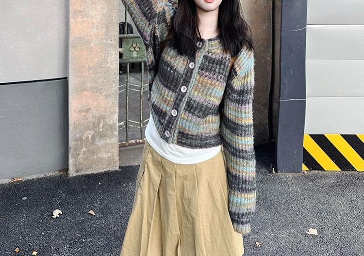 Round Neck Color Block Cardigan Product Image