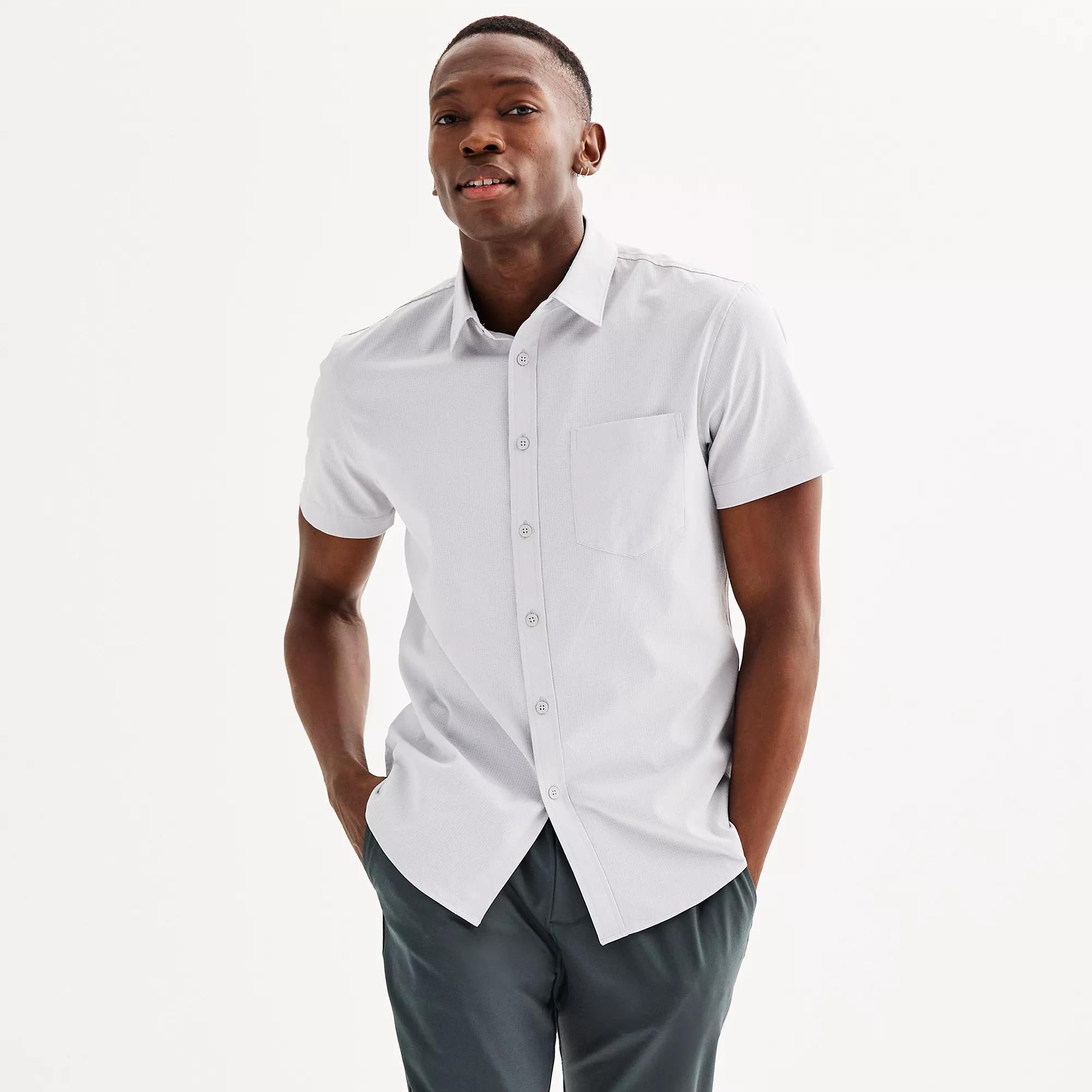 Men's FLX Slim Performance Untucked-Fit Button Down Shirt, Size: Small SLIM, Blue Beauty Product Image