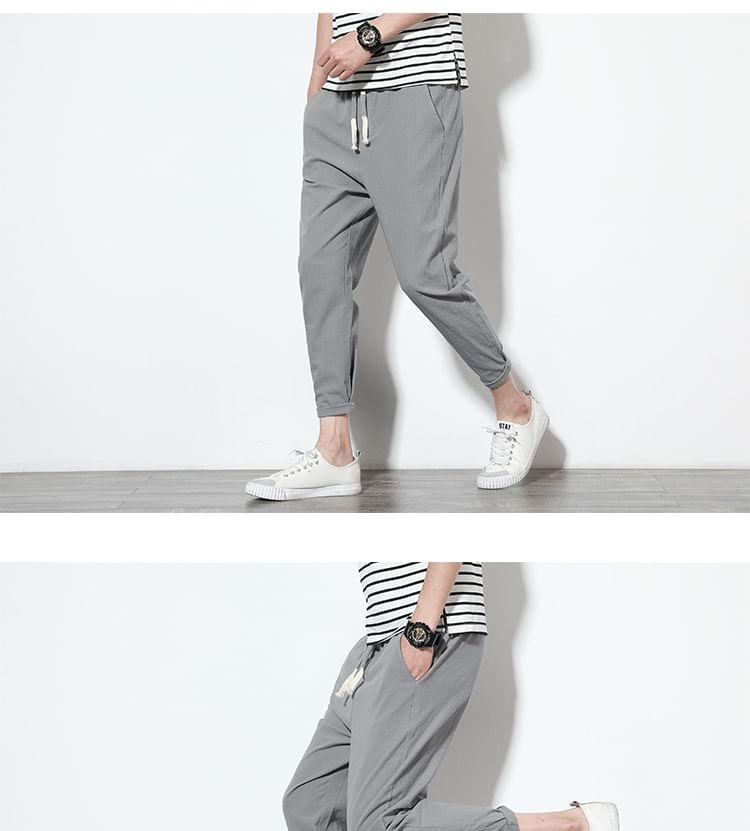 Drawstring Waist Plain Cropped Harem Pants Product Image
