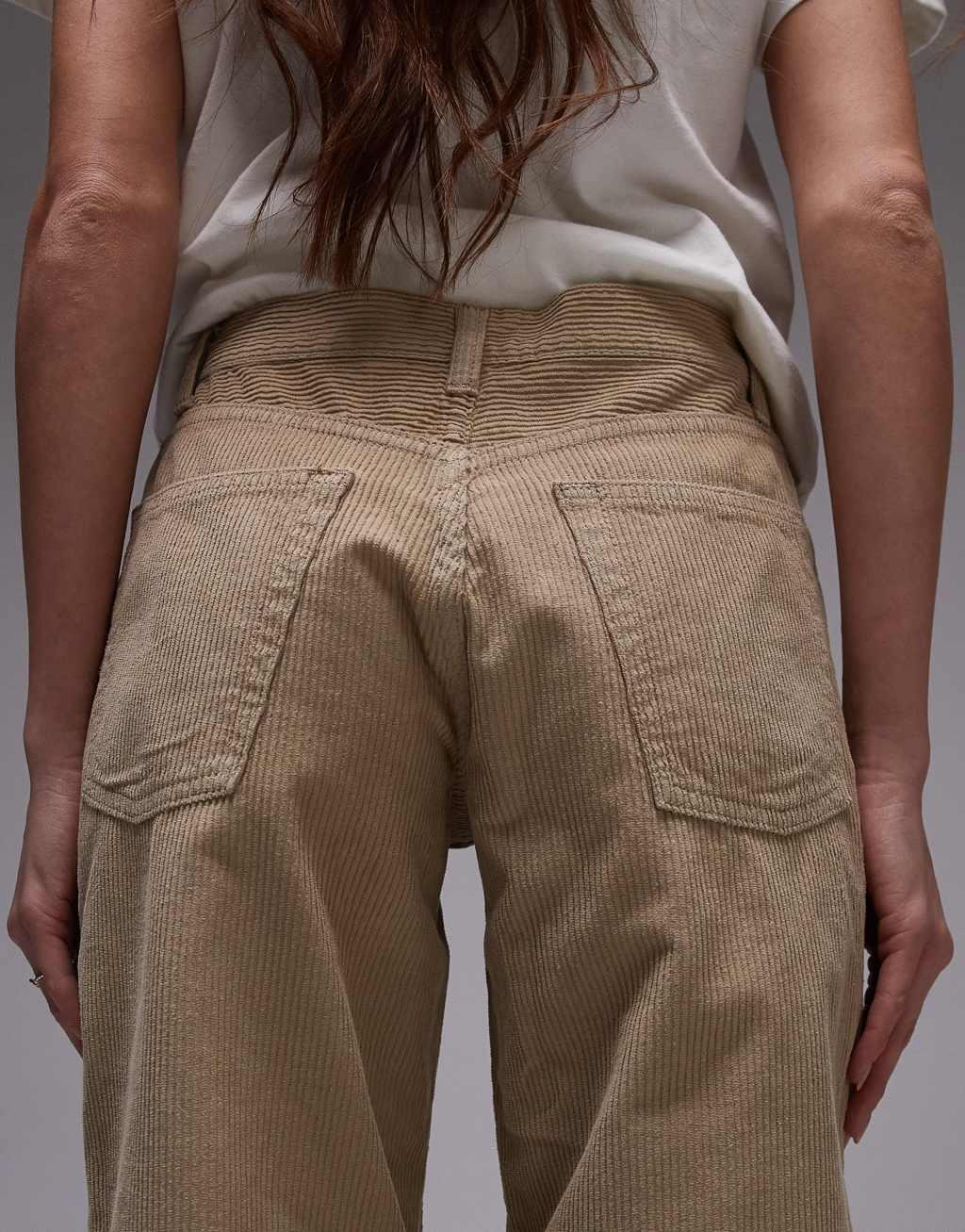 Topshop cord Ember low rise wide leg jeans in buttermilk Product Image