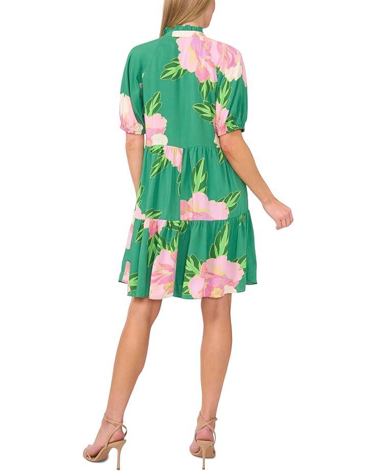 Bow Print Long Sleeve Babydoll Dress Product Image