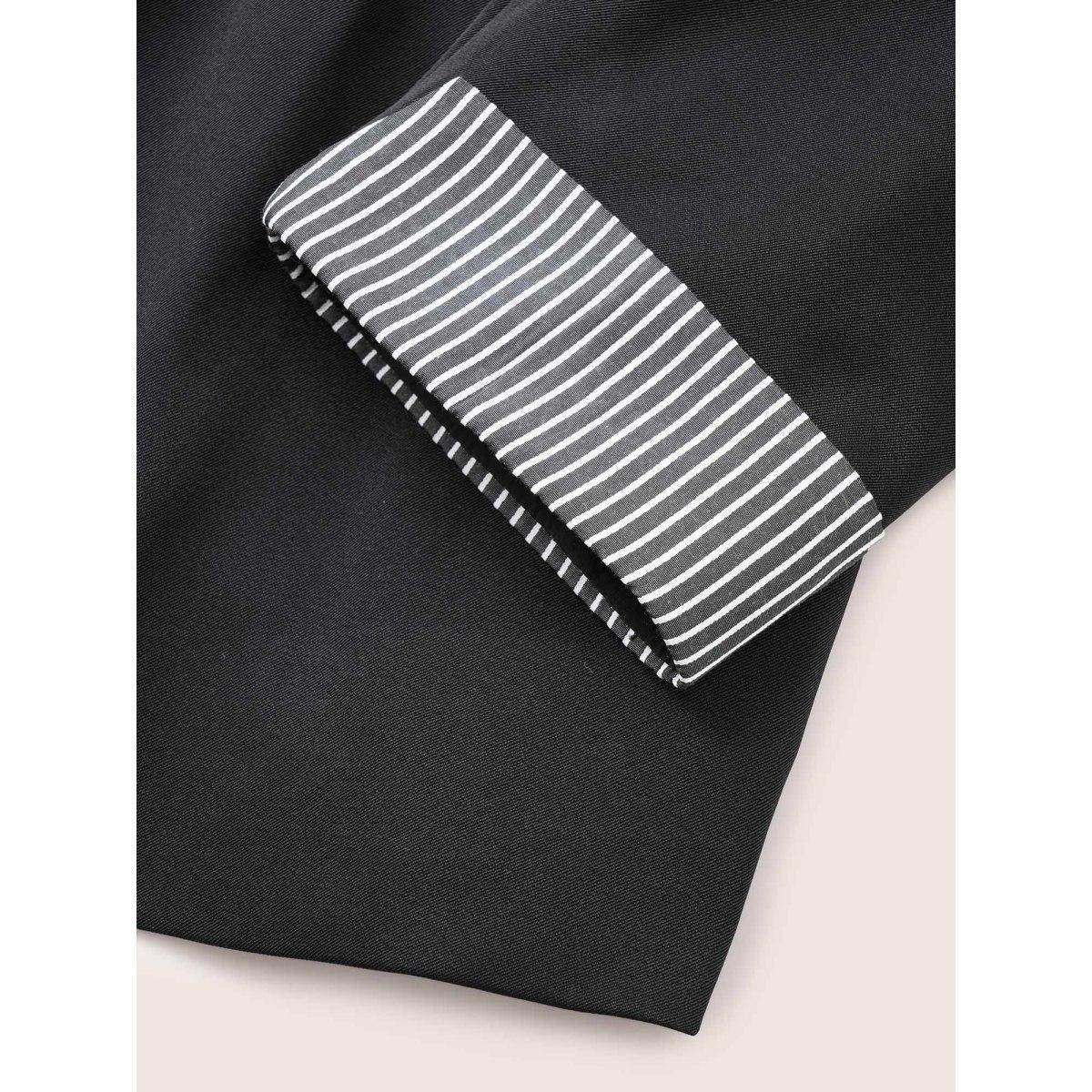 Plus Size Striped Patchwork Drawstring Suit Collar Blazer Black Women Work Striped Non Sleeve Long Sleeve Suit Collar 22-24/3X Slanted pocket At the Office Blazers BloomChic Product Image