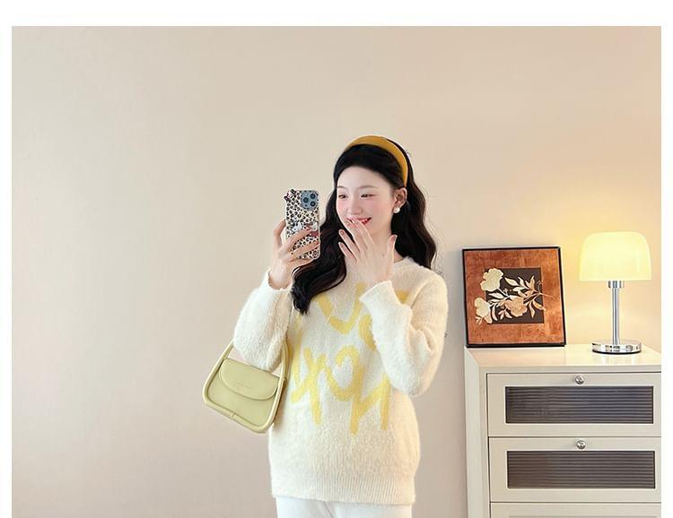 Maternity Round Neck Lettering Sweater Product Image