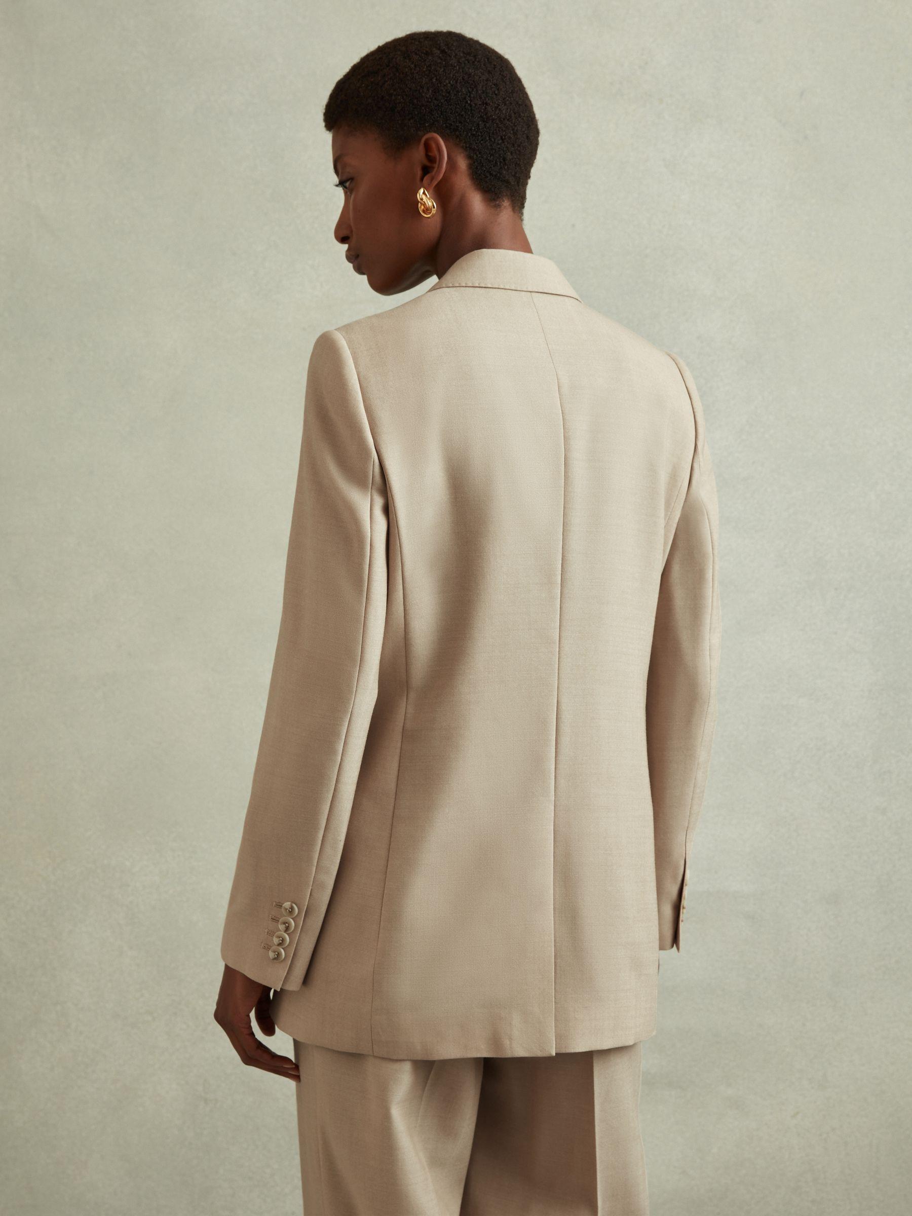 Wool Double Breasted Suit Blazer in Neutral Product Image