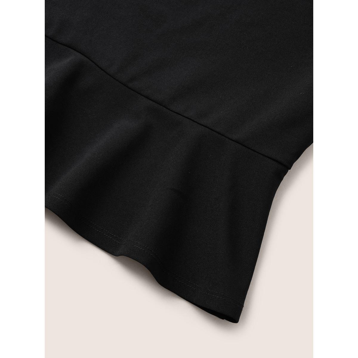 Plus Size Solid Sleeveless Ruffles Mermaid Hem Dress Black Women Workwear Essentials Belted Round Neck Sleeveless Curvy Midi Dress BloomChic 22-24/3X Product Image