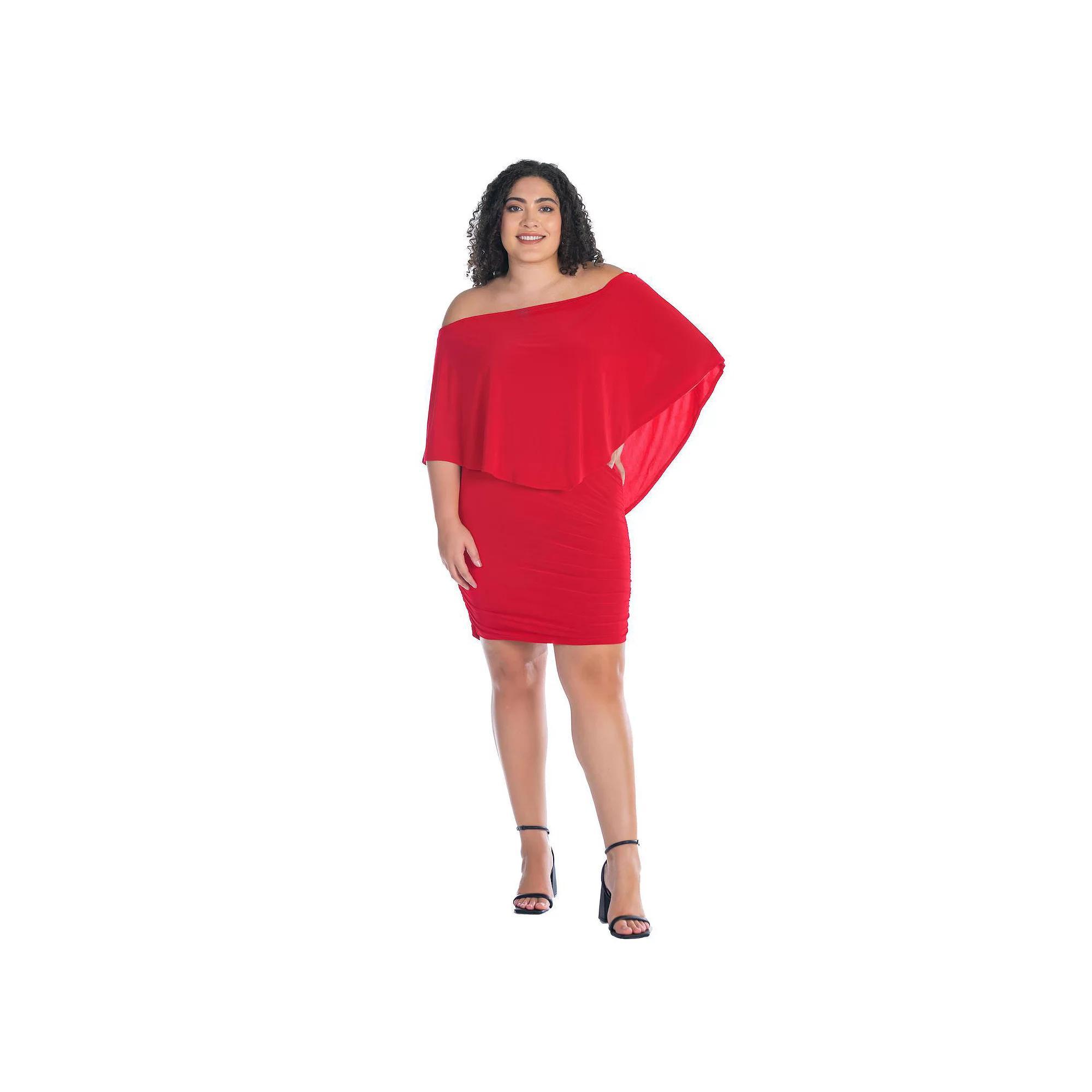 Plus Size 24Seven Comfort Apparel Convertible Bodycon Mini Dress Ruffled Sleeve, Women's, Size: 2XL, Red Product Image