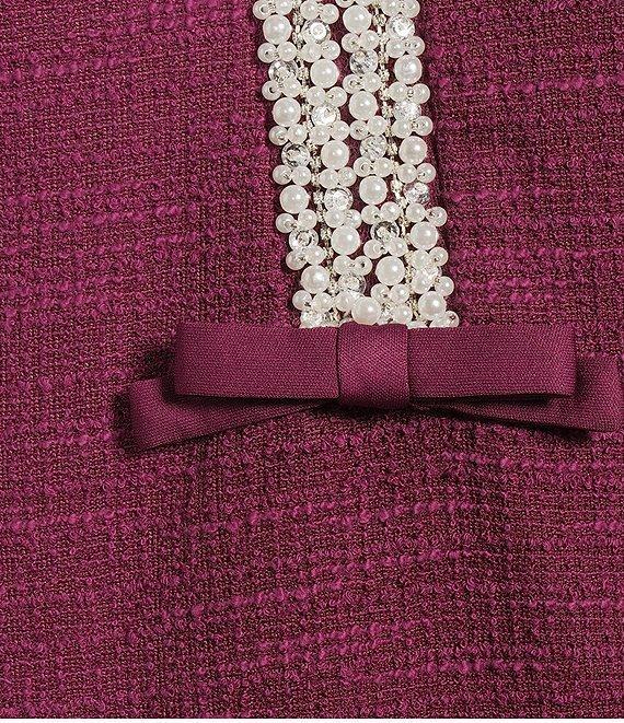 KARL LAGERFELD PARIS Knit Tweed Flounce Hem Pearl Trim A-Line Dress Product Image