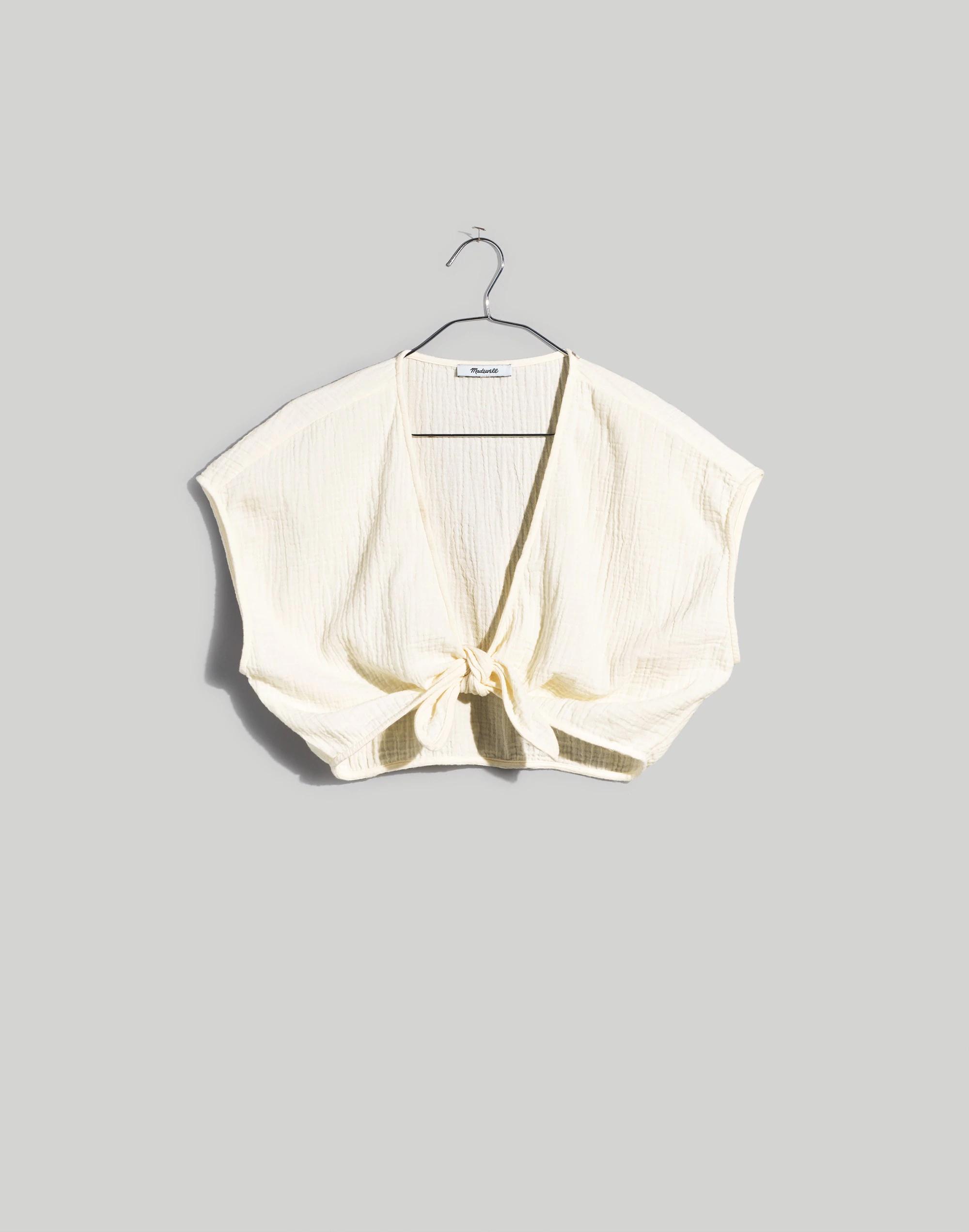 Double-Gauze Tie-Front Cropped Top Product Image