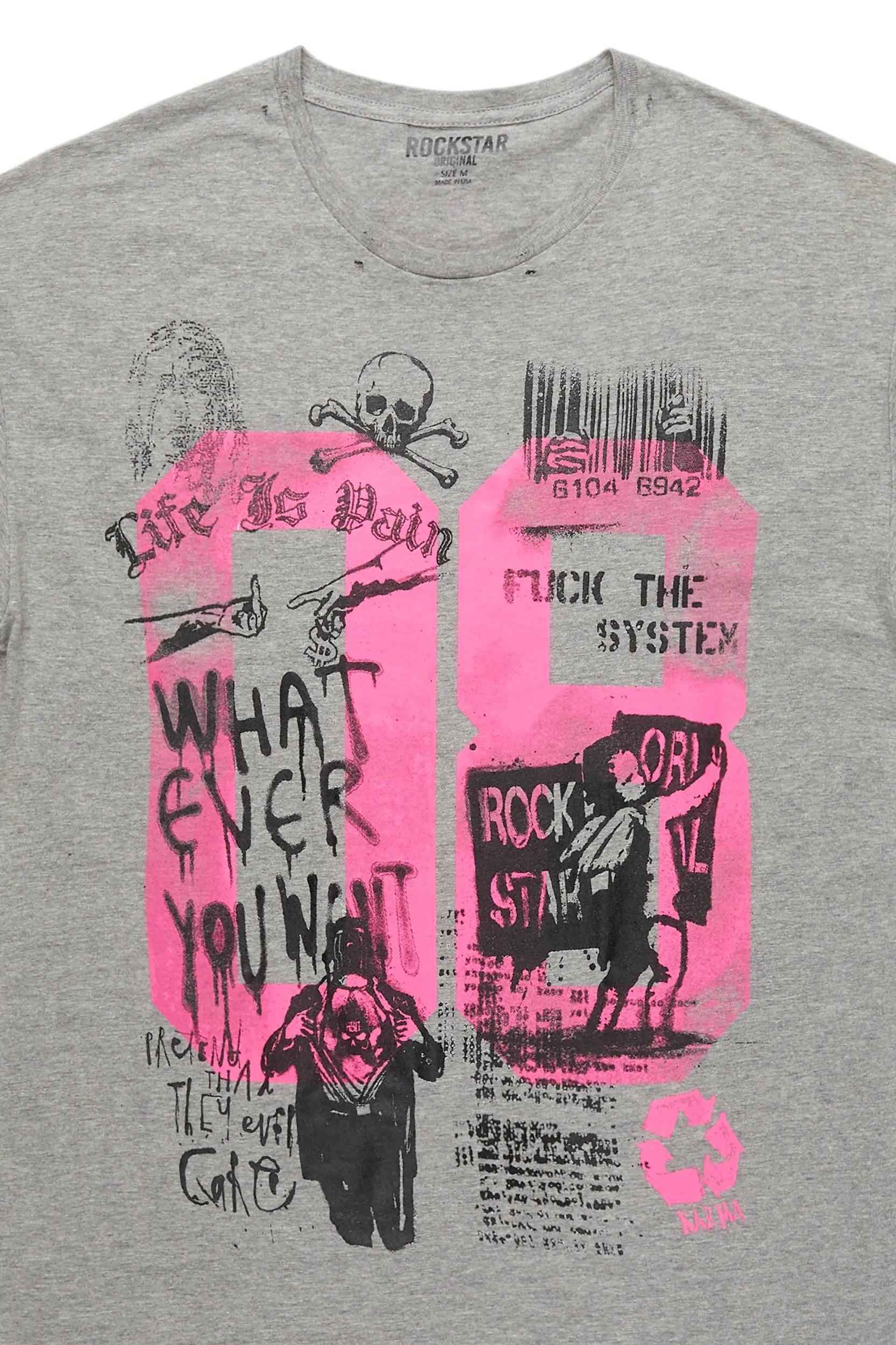 Kammile Grey/Pink Oversized T-Shirt Female Product Image
