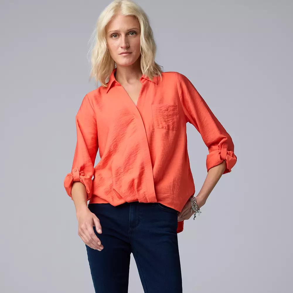 Women's Simply Vera Vera Wang Surplice Shirt, Size: Large, Black Product Image