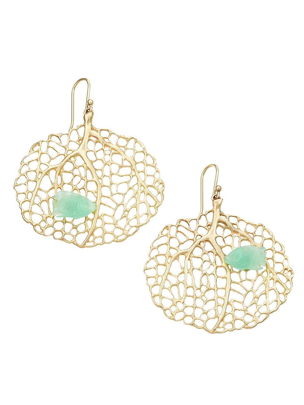 Womens Tropical 14K Yellow Gold & Chrysoprase Small Sea Fan Drop Earrings Product Image