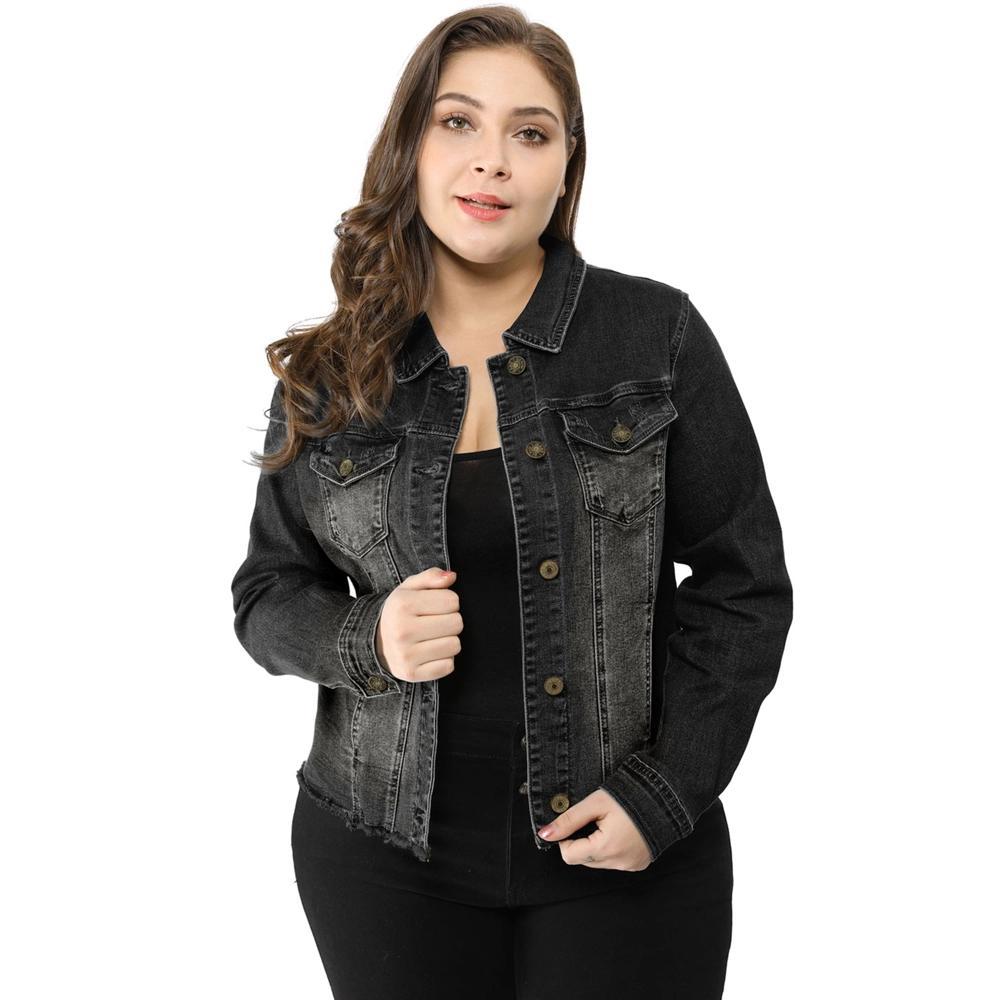 Agnes Orinda Women's Plus Size Classic Denim Long Sleeve with Pockets Fashion Jean Jackets Product Image