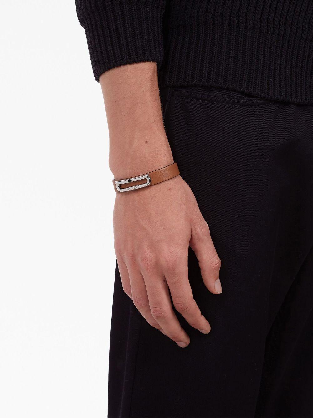 FERRAGAMO Gancio Ellipse Leather Bracelet In Brown Product Image