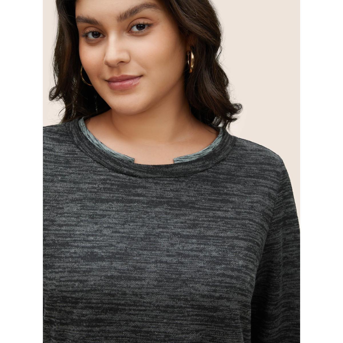 Plus Size 2-In-1 Heather Patchwork Sweatshirt Women Black Casual Contrast Round Neck Everyday Sweatshirts BloomChic 22-24/3X Product Image